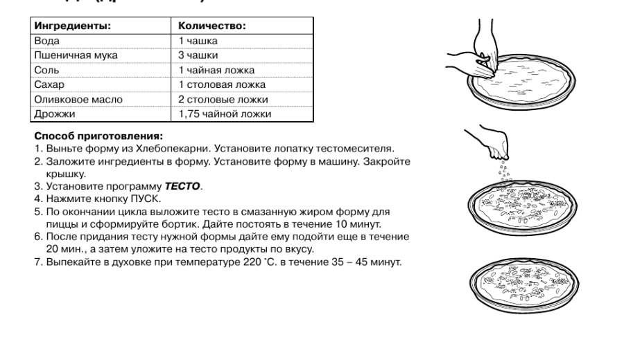 Тесто для пиццы в хлебопечке